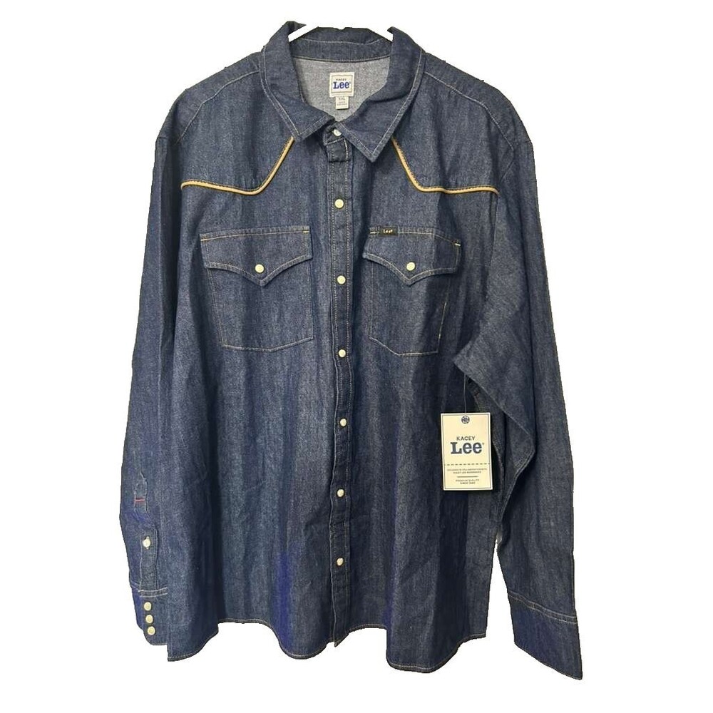 Lee Kacey Denim Shirt Men's Cottage Rinse Pearl Snap Western Long Sleeve New